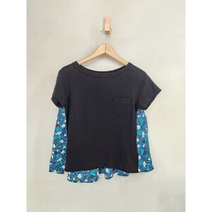 Sacai Luck T-Shirt Womens Small Black Blue Floral Mixed Media Peplum  Kidcore